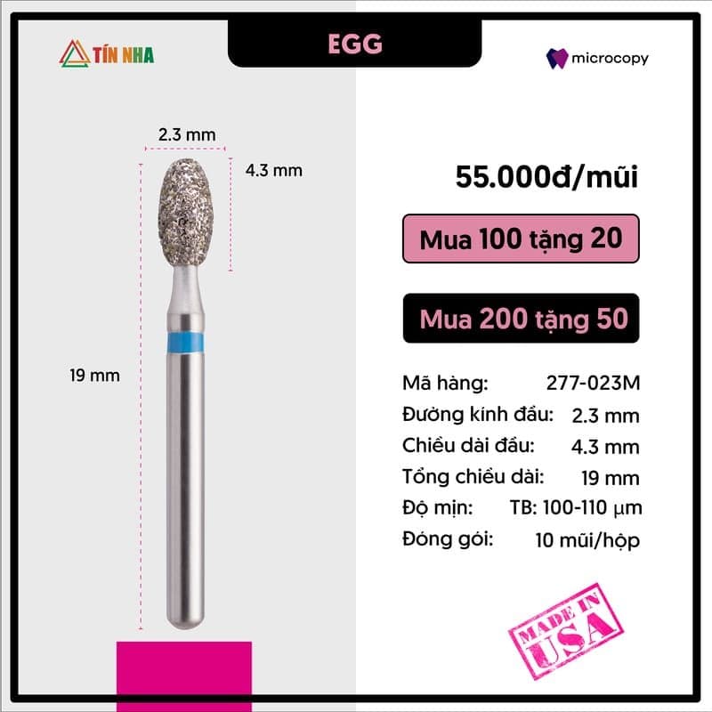 Mũi Khoan Hình Quả Trứng 2,3mm